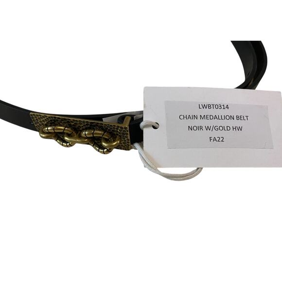 NWT Frame Denim Women's Black Leather Belt Gold Chain Medallion Hardware SAMPLE - Picture 4 of 10